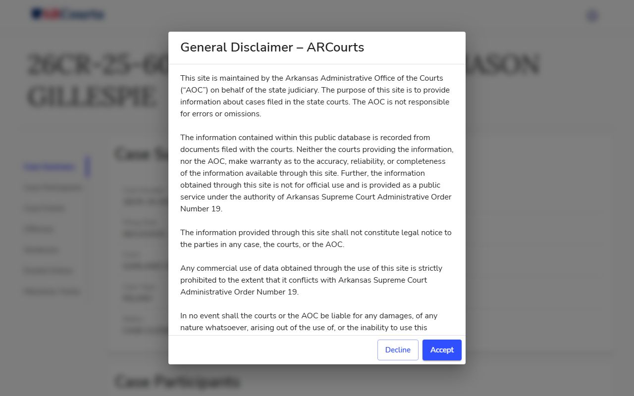 Garland County court records after arrest ARCourts criminal case sample